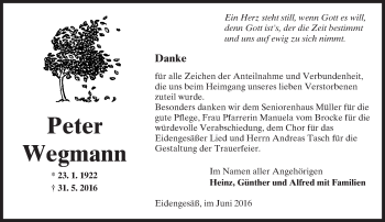Traueranzeige von Peter Wegmann von  Gelnhäuser Tageblatt