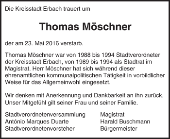 Traueranzeige von Thomas Möschner von Trauerportal Echo Online