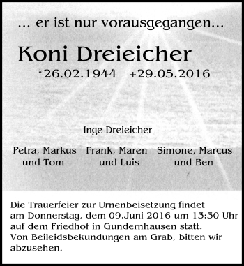 Traueranzeige von Koni Dreieicher von Trauerportal Echo Online