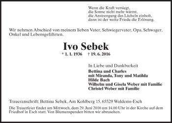 Traueranzeige von Ivo Sebek von Trauerportal Rhein Main Presse