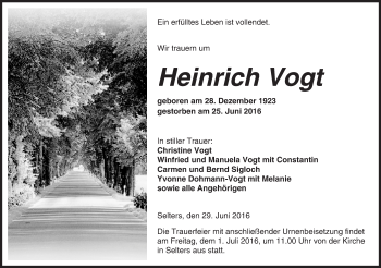 Traueranzeige von Heinrich Vogt von  Kreisanzeiger