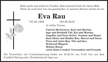 Traueranzeige von Eva Rau von Trauerportal Echo Online