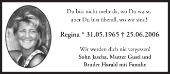 Traueranzeige von Regina  von Trauerportal Echo Online