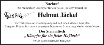 Traueranzeige von Helmut Jäckel von Trauerportal Rhein Main Presse
