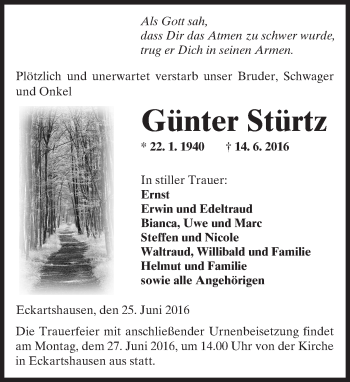 Traueranzeige von Günter Stürtz von  Kreisanzeiger