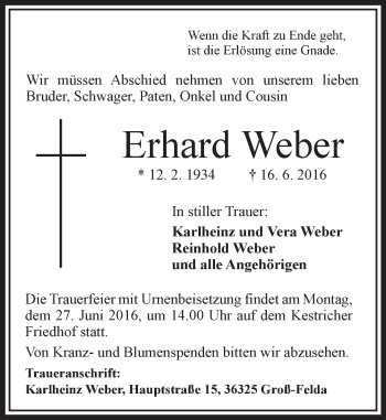 Traueranzeige von Erhard Weber von VRM Trauer