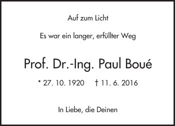 Traueranzeige von Paul Boue von Trauerportal Echo Online