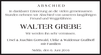 Traueranzeige von Walter Grebe von  Kreisanzeiger