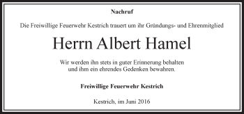 Traueranzeige von Albert Hamel von VRM Trauer