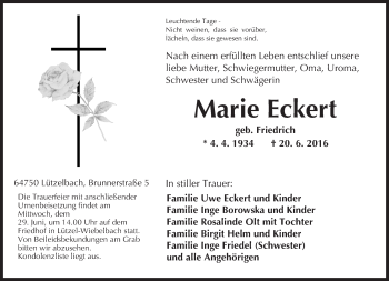 Traueranzeige von Maria Eckert von Trauerportal Echo Online