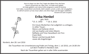 Traueranzeige von Erika Henkel von  Gießener Anzeiger