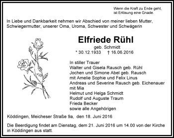Traueranzeige von Elfriede Rühl von VRM Trauer
