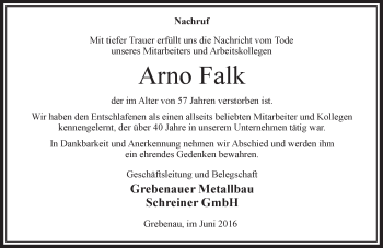 Traueranzeige von Arno Falk von VRM Trauer