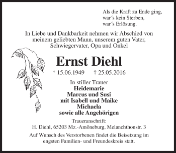 Traueranzeige von Ernst Diehl von  Wiesbaden komplett