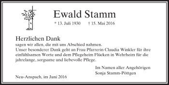 Traueranzeige von Ewald Stamm von  Usinger Anzeiger Traueranzeige von Ewald Stamm von  Usinger Anzeiger