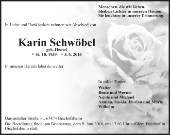 Traueranzeige von Karin Schwöbel von  Mainspitze