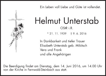 Traueranzeige von Helmut Unterstab von  Gießener Anzeiger