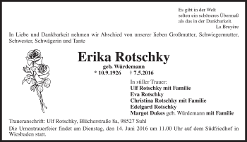 Traueranzeige von Erika Rotschky von  Wiesbaden komplett