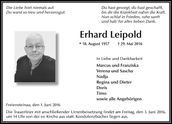 Traueranzeige von Erhard Leipold von VRM Trauer