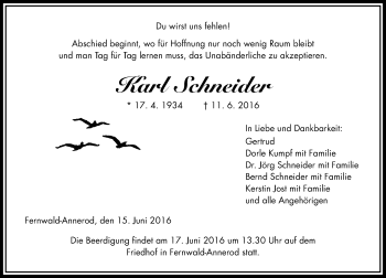 Traueranzeige von Karl Schneider von  Gießener Anzeiger