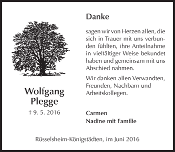 Traueranzeige von Wolfgang Plegge von  Mainspitze