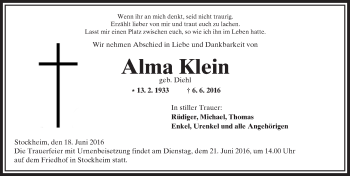 Traueranzeige von Alma Klein von  Kreisanzeiger