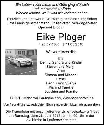 Traueranzeige von Eike Plöger von Trauerportal Rhein Main Presse