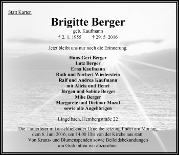 Traueranzeige von Brigitte Berger von VRM Trauer