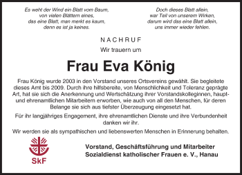 Traueranzeige von Eva König von  Gelnhäuser Tageblatt
