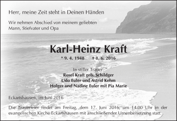 Traueranzeige von Karl-Heinz Kraft von  Kreisanzeiger