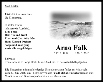 Traueranzeige von Arno Falk von VRM Trauer