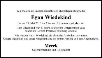 Traueranzeige von Egon Wiedekind von Trauerportal Echo Online