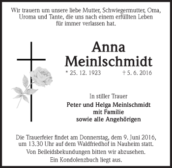 Traueranzeige von Anna Meinlschmidt von  Mainspitze