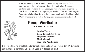 Traueranzeige von Georg Vierthaler von  Allgemeine Zeitung Mainz