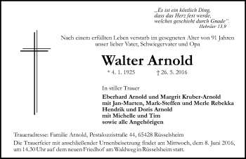 Traueranzeige von Walter Arnold von  Mainspitze