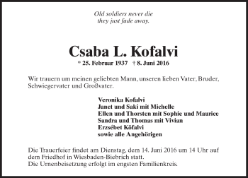Traueranzeige von Csaba L. Kofalvi von  Wiesbaden komplett