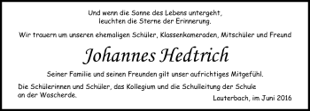 Traueranzeige von Johannes Hedtrich von VRM Trauer