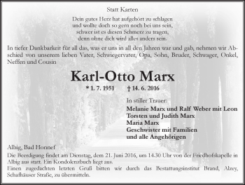 Traueranzeige von Karl-Otto Marx von Trauerportal Rhein Main Presse