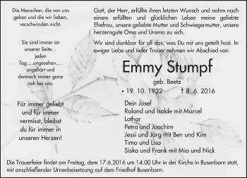 Traueranzeige von Emmy Stumpf von  Kreisanzeiger