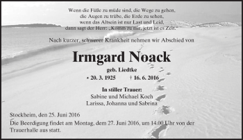 Traueranzeige von Irmgard Noack von  Kreisanzeiger