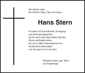 Traueranzeige von Hans Stern von Trauerportal Rhein Main Presse