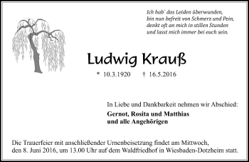 Traueranzeige von Ludwig Krauß von  Wiesbaden komplett