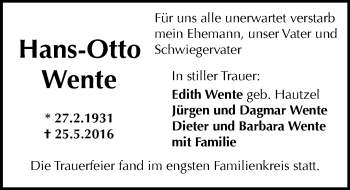 Traueranzeige von Hans-Otto Wente von  Wiesbaden komplett