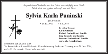 Traueranzeige von Sylvia Karla Paninski von  Kreisanzeiger