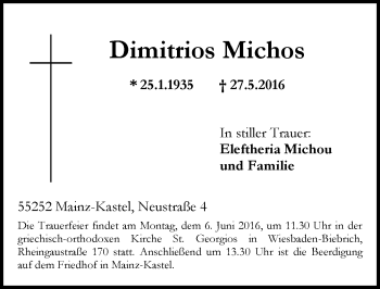 Traueranzeige von Dimitrios Michos von  Wiesbaden komplett