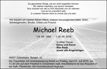 Traueranzeige von Michael Reeb von Trauerportal Rhein Main Presse
