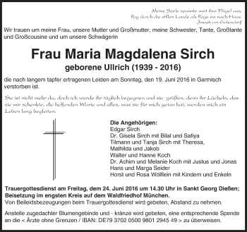 Traueranzeige von Maria Magdalena Sirch von Trauerportal Rhein Main Presse