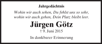 Traueranzeige von Jürgen Götz von  Usinger Anzeiger
