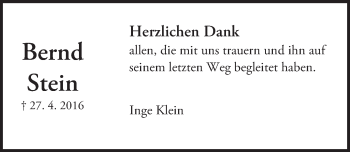 Traueranzeige von Bernd Stein von Trauerportal Echo Online