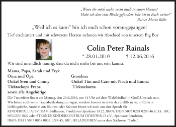 Traueranzeige von Colin Peter Rainals von Trauerportal Echo Online